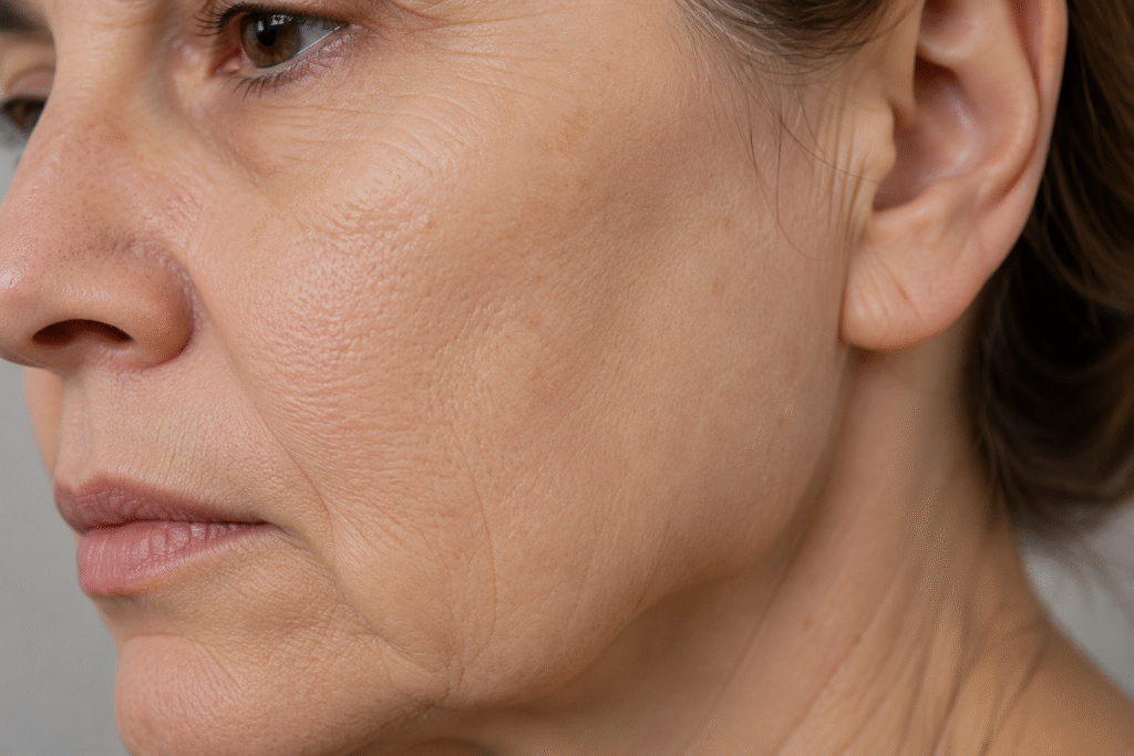 What Causes Puffy Eye? Understanding Under-Eye Puffiness and Common Triggers 3 Close up photo of a mature facial skin showing fine lines
