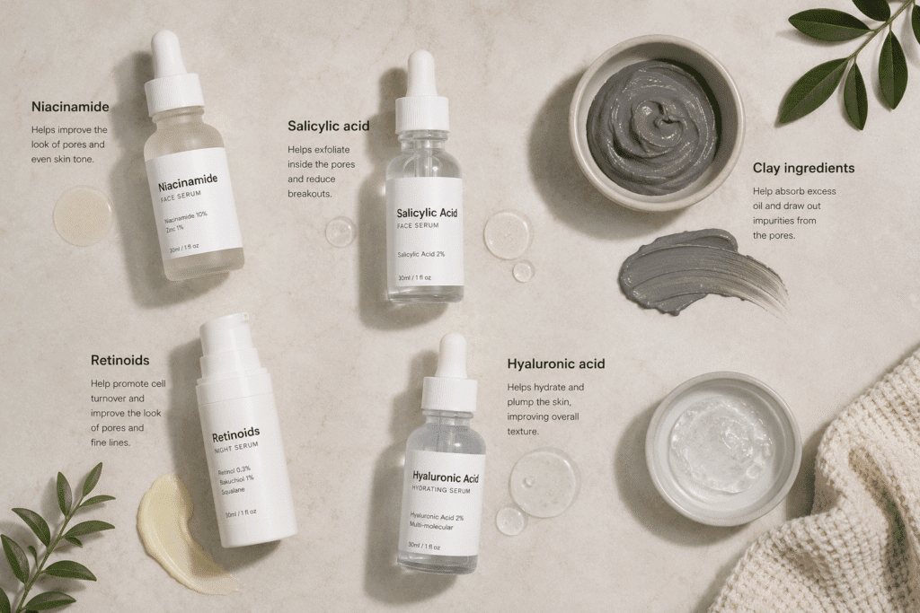 Flatlay image of skincare ingredients