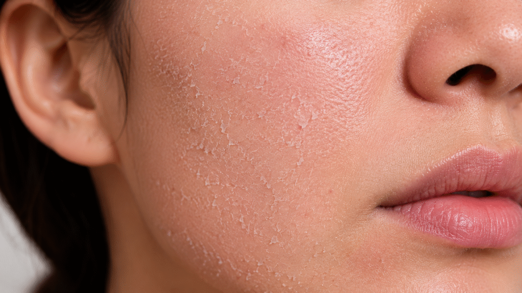 How to Fix Over Exfoliated Skin and Repair the Barrier 1 Close up photo of an over exfoliated skin