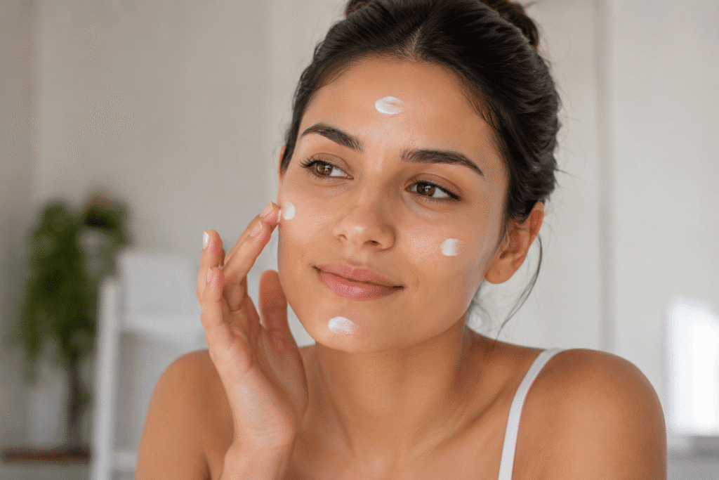 How to Know About Your Skin Type and Why It Matters 3 woman applying a small amount of moisturizer on her face