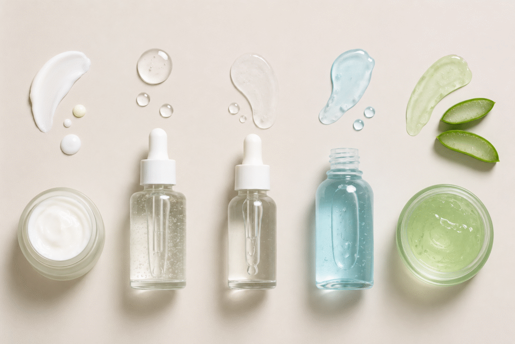 minimal flatlay of skincare ingredients