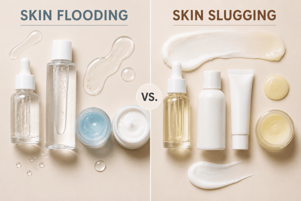 Skin Flooding: The Hydration Trend for Healthier Skin 3 Comparison infographic of skin flooding and skin slugging