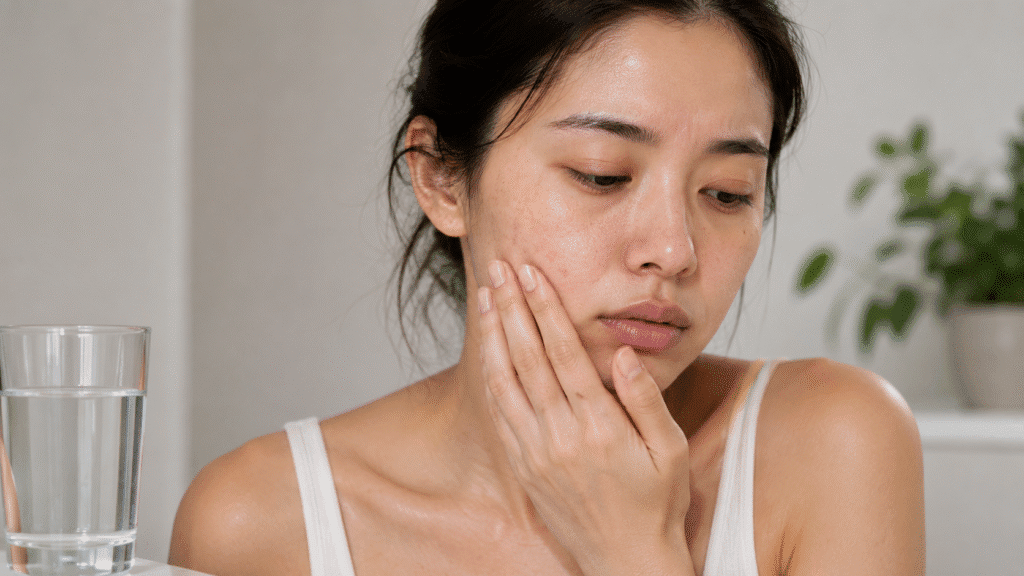 What Causes Puffy Eye? Understanding Under-Eye Puffiness and Common Triggers 2 Portrait of a woman with dehydrated-looking