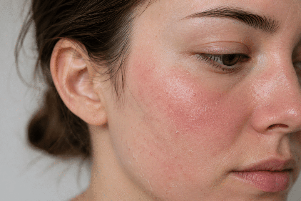 Portrait of a woman with damaged skin barrier
