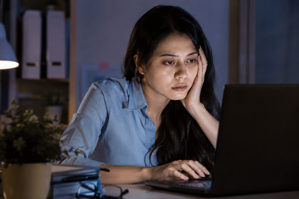 What Causes Puffy Eye? Understanding Under-Eye Puffiness and Common Triggers 4 Woman with an excessive screen time