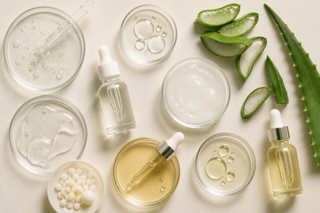 Flatlay of skincare ingredients