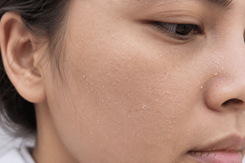 Close up photo of a face with dead skin