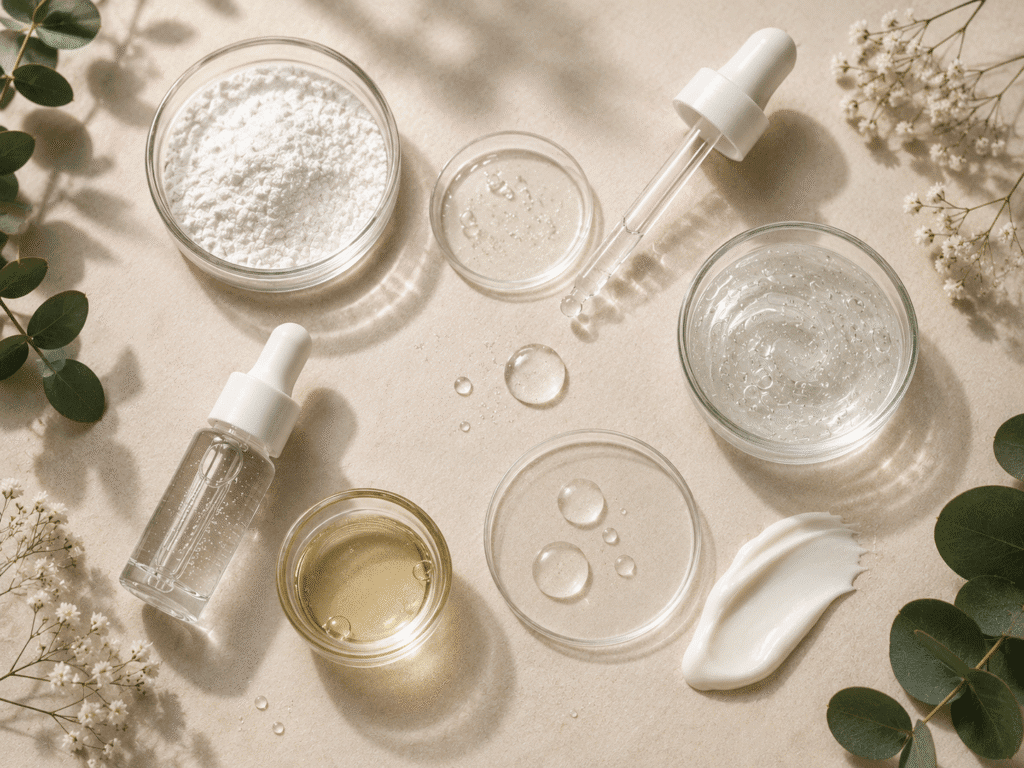 Flatlay image of skincare ingredients