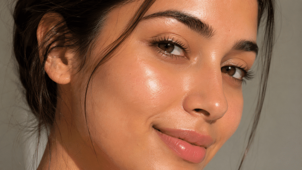 Close up photo of a glowing skin