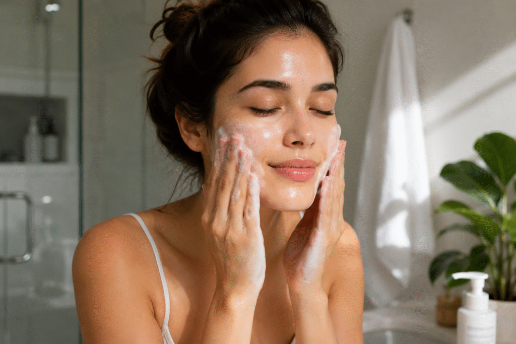 A girl doing gentle cleansing