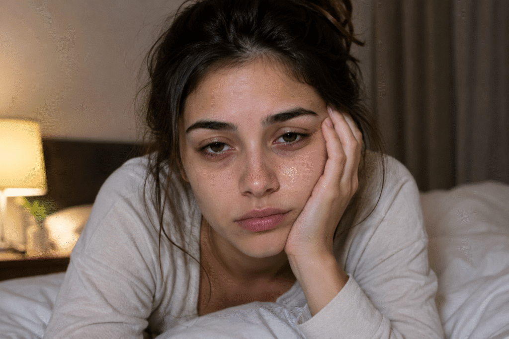 Portrait of a woman with lack of sleep