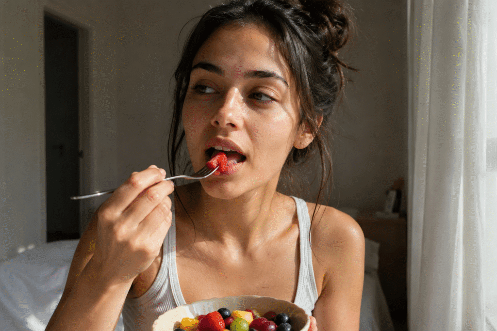 Woman eating healthy fruits for hydration