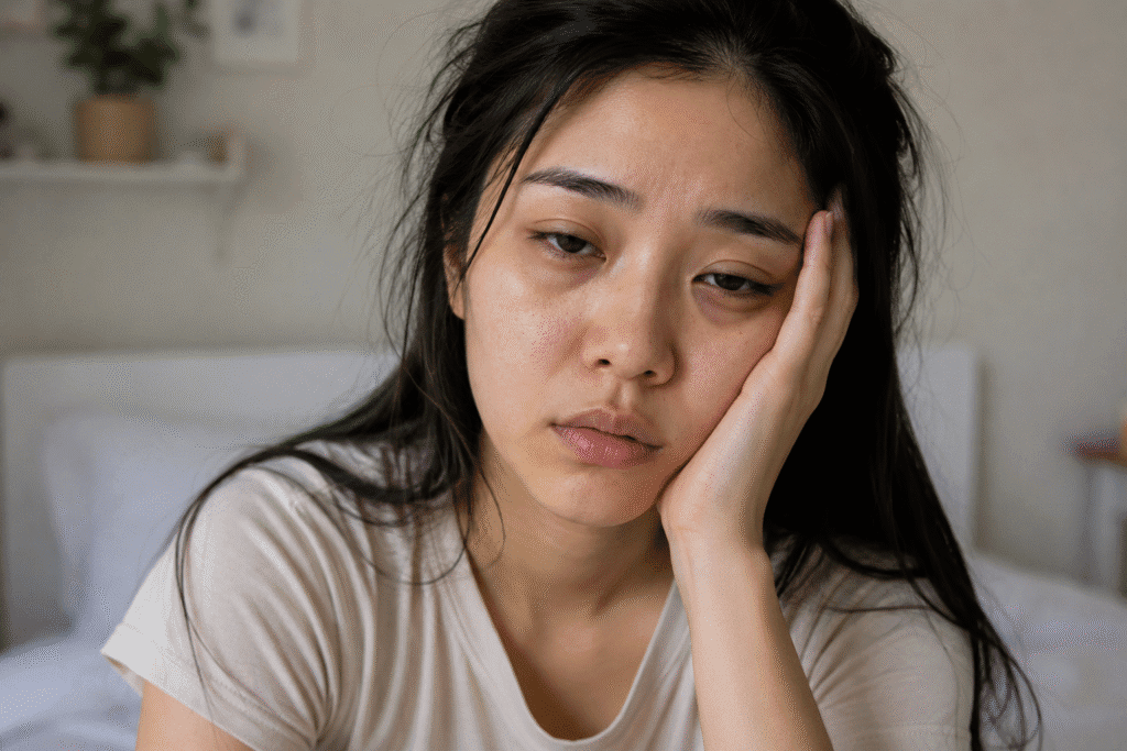 Photo of a girl with lack of sleep