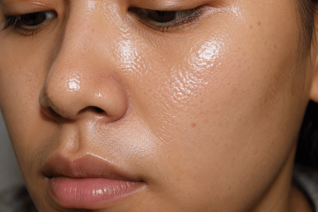 close up photo of an oily face