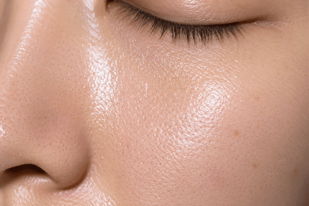 facial skin showing a natural layer of sebum