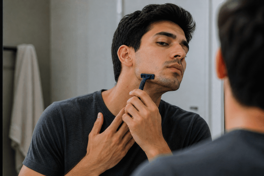 Man shaving incorrectly