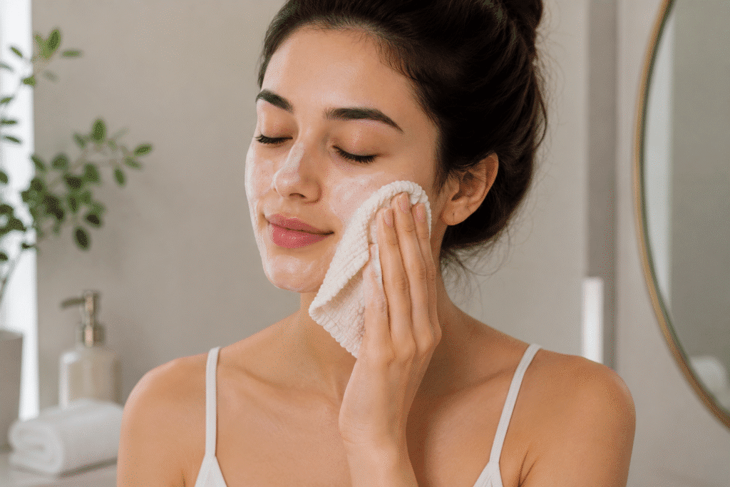 Girl over scrubbing face