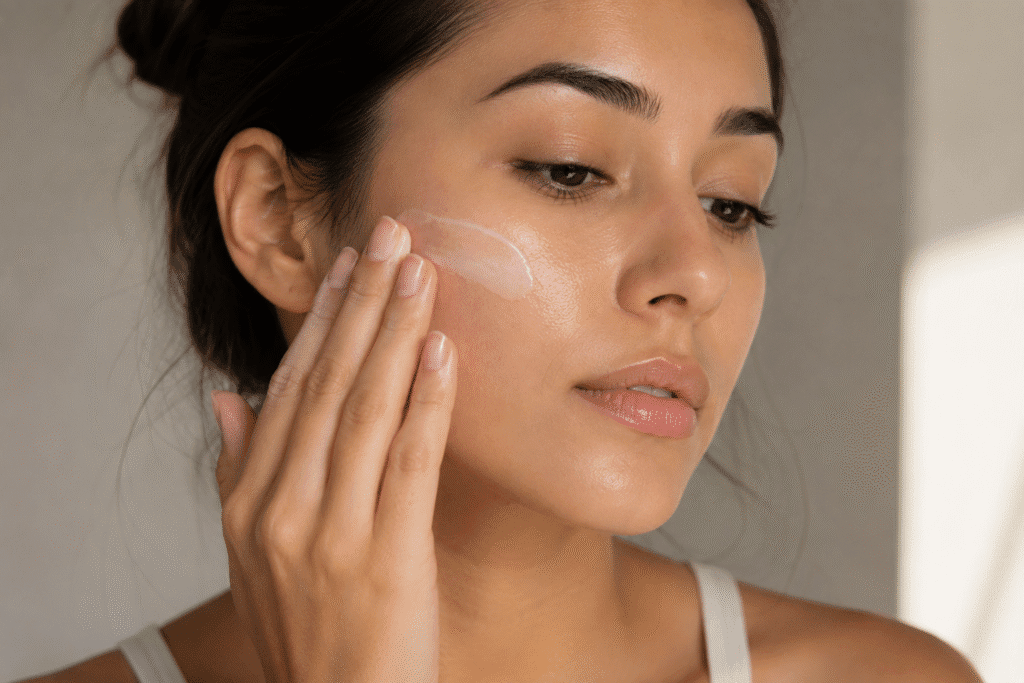 A girl applying primer