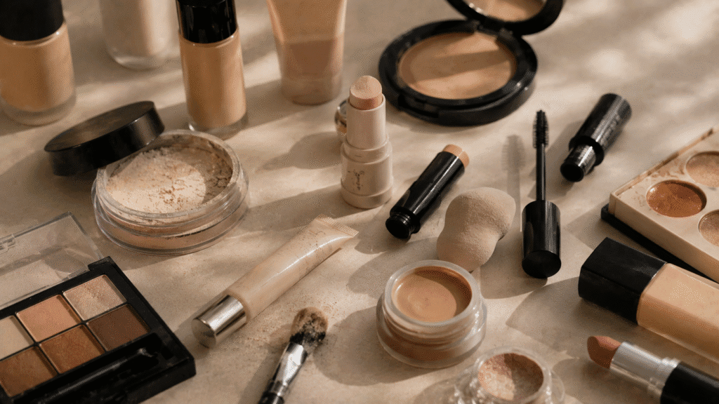 Oily Skin Solutions: Control Shine and Balance Naturally 3 Unbranded Makeup flatlay