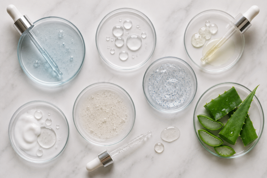 flatlay of skincare ingredients