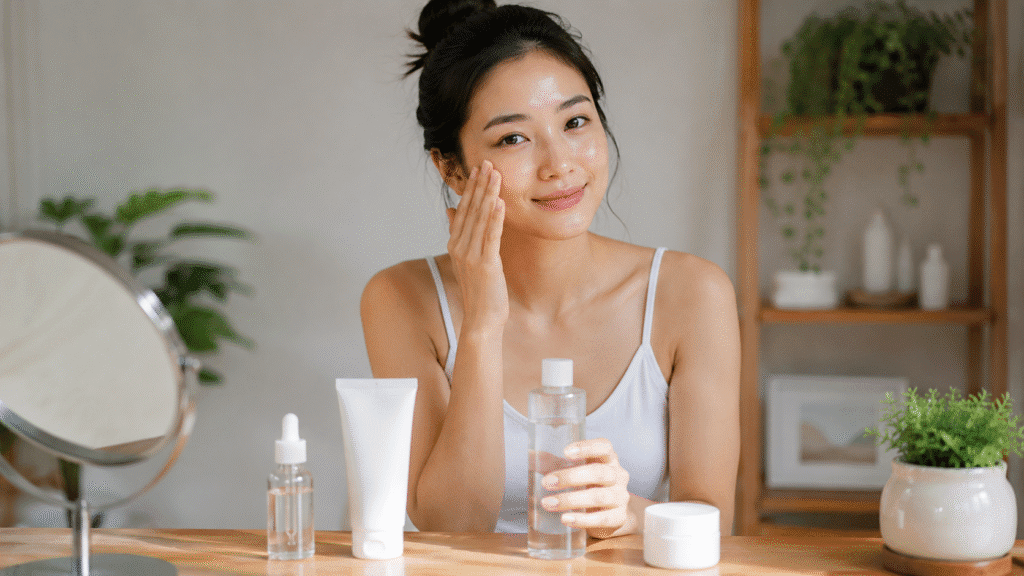 Woman following a simple skincare routine.