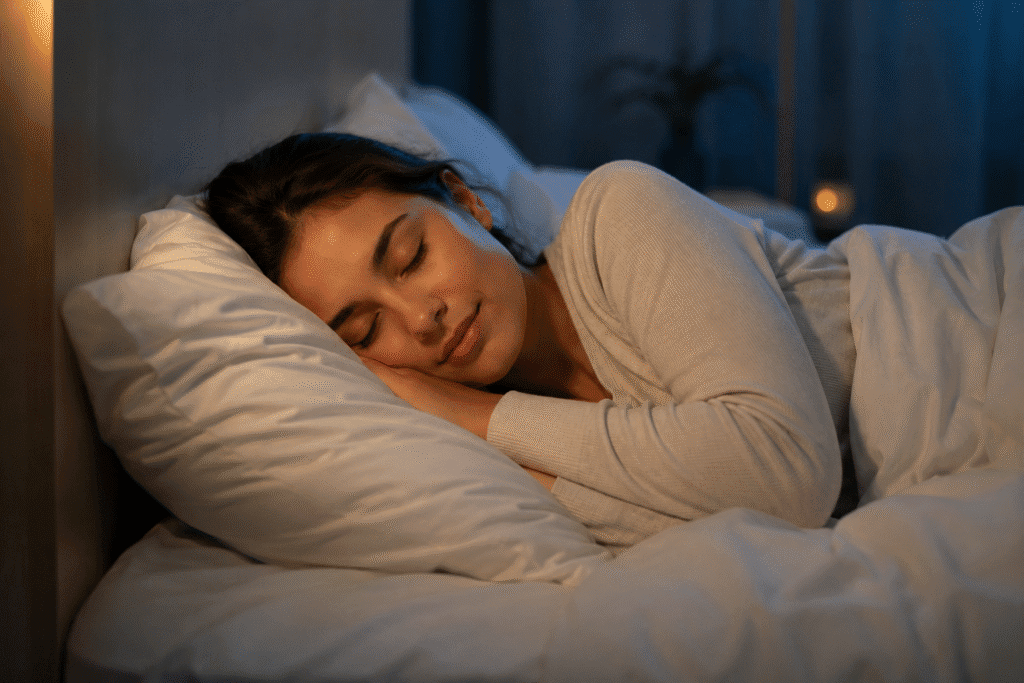 Can Lack of Sleep Cause Acne? Science and Skin Tips 1 Girl peacefully sleeping in bed at night