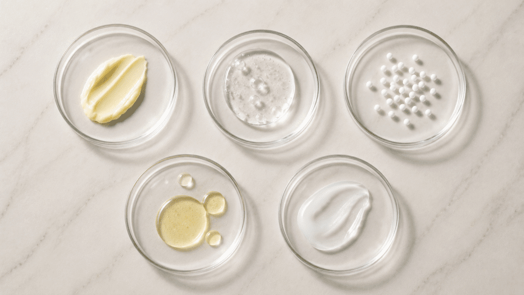 Flat lay of skincare ingredients