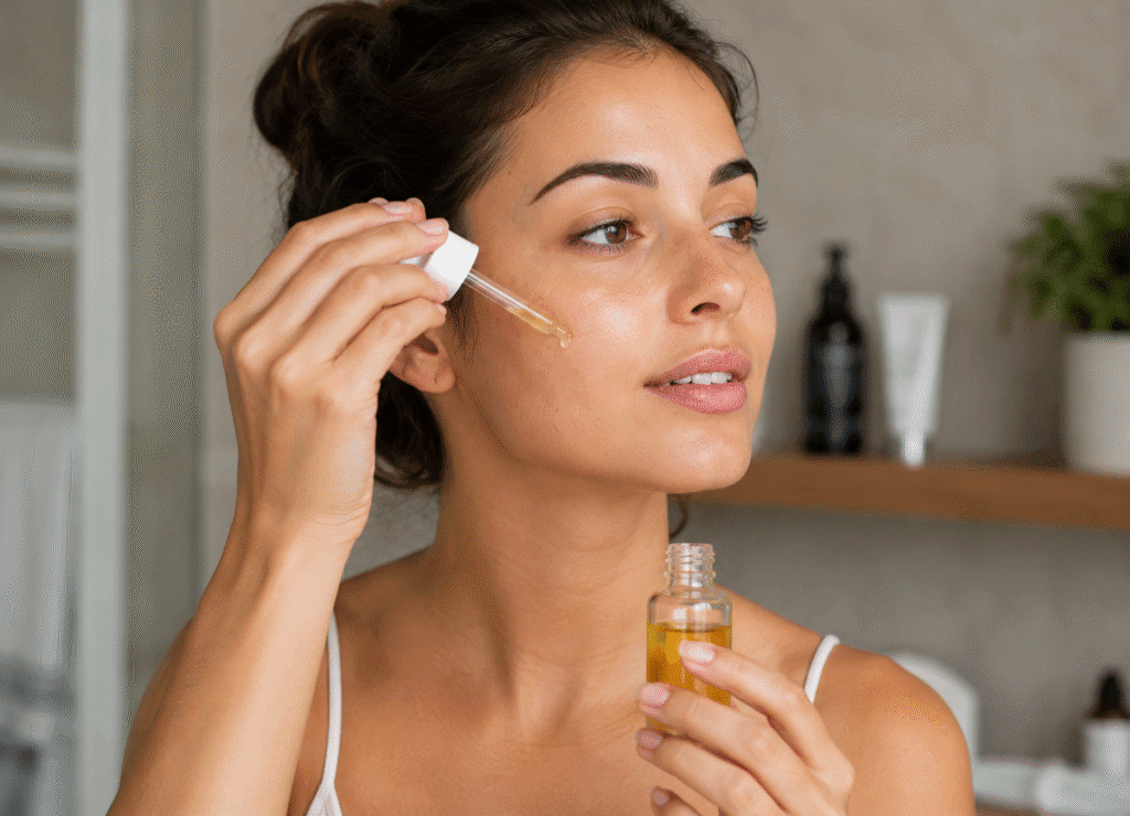 Applying skincare with antioxidants
