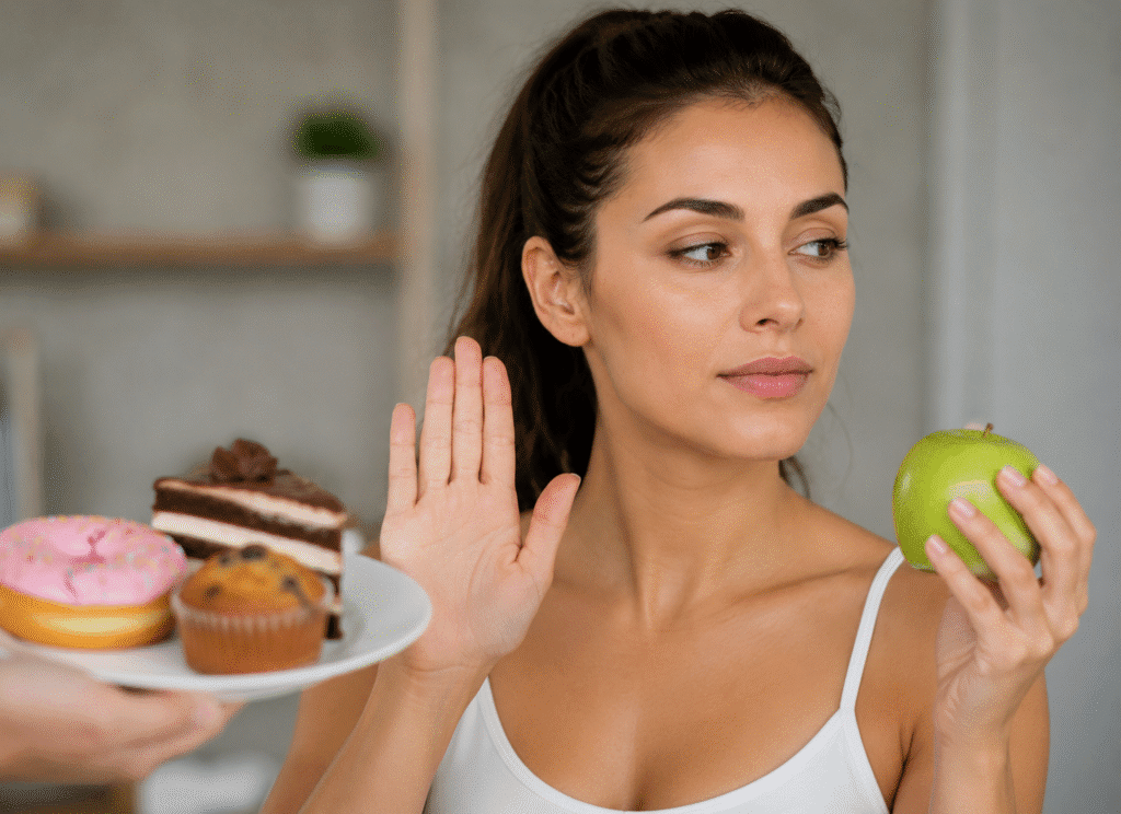 A girl showing she's cutting sugar