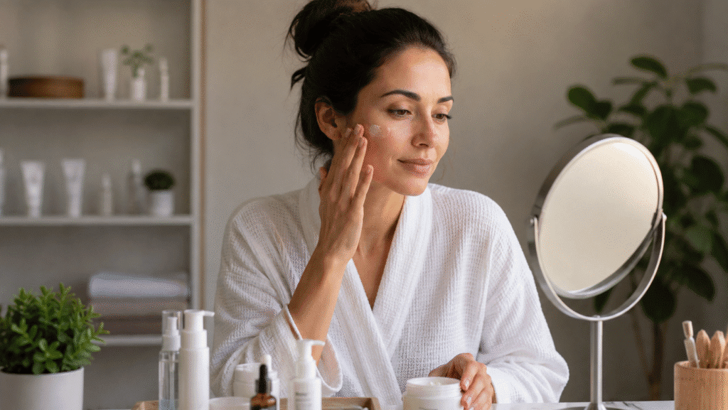 How to Brighten Skin Naturally for a Healthy Glow 12 Woman following a consistent daily skincare routine