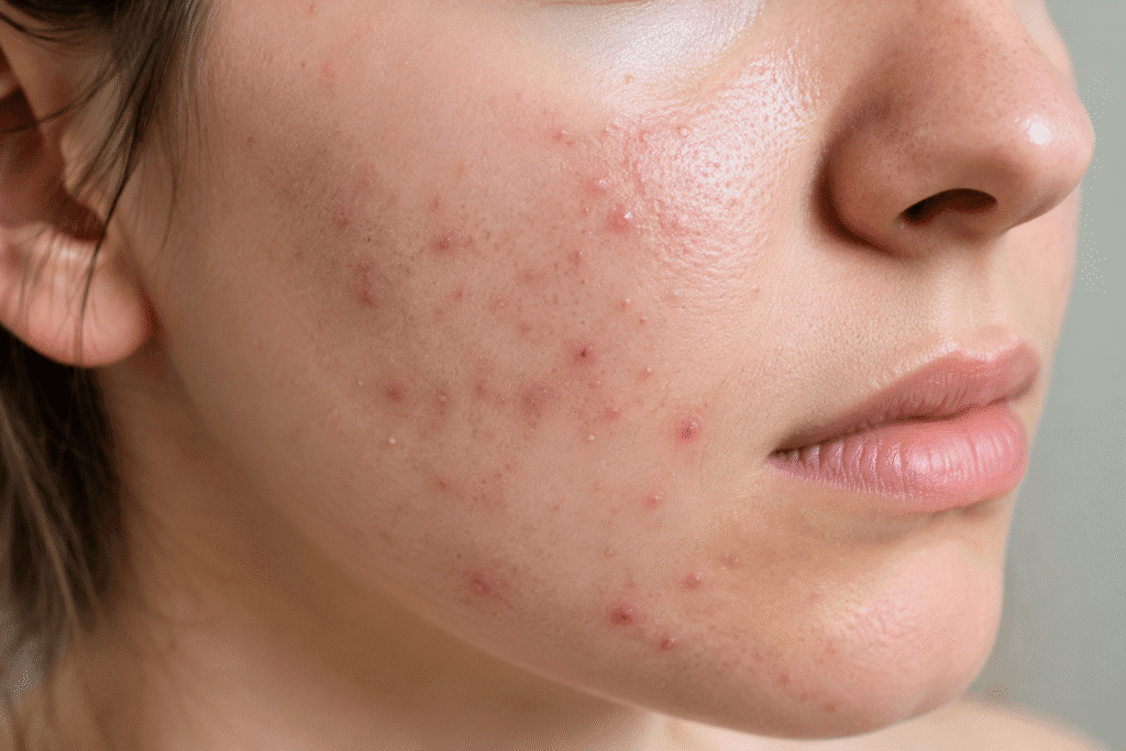Close up photo of face with acne
