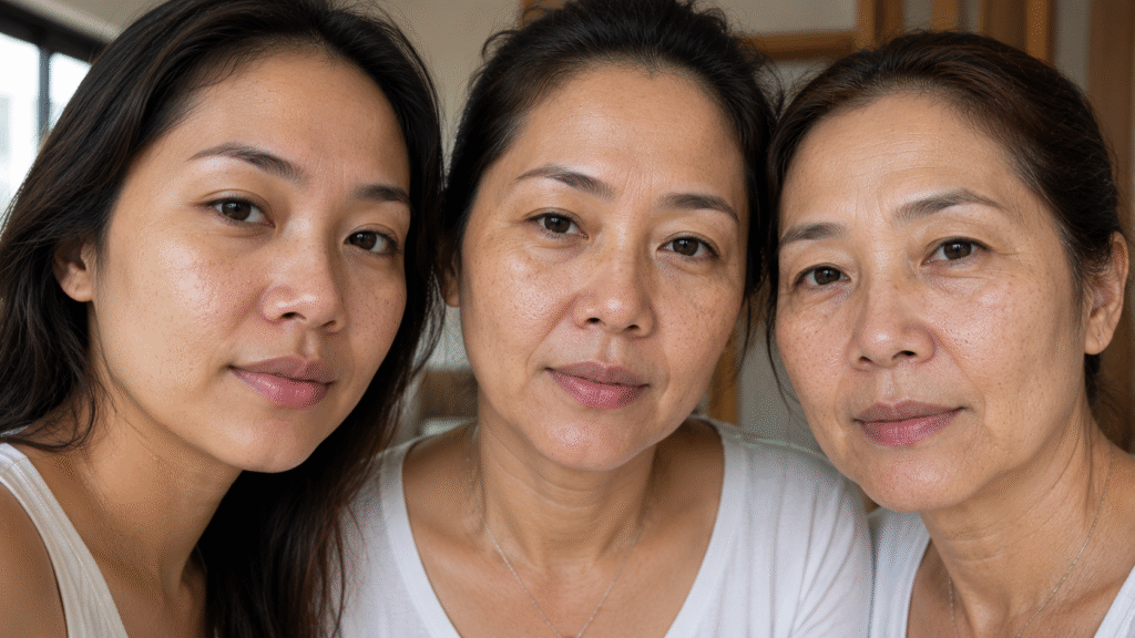 Why Are My Pores So Visible? Causes and Solutions 2 Three generations of women with naturally visible pores