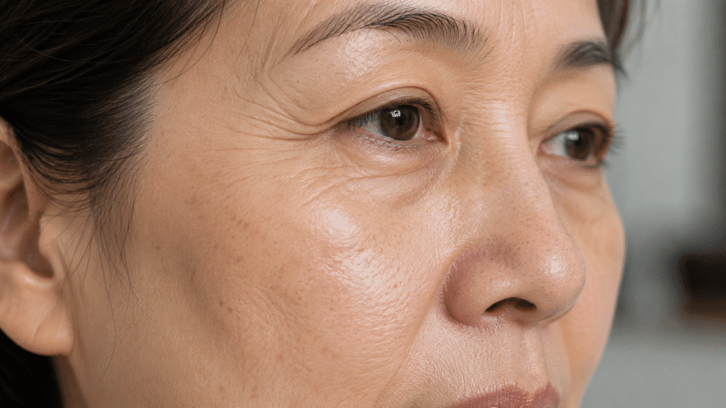 Close-up of a mature woman's face showing visible signs of aging