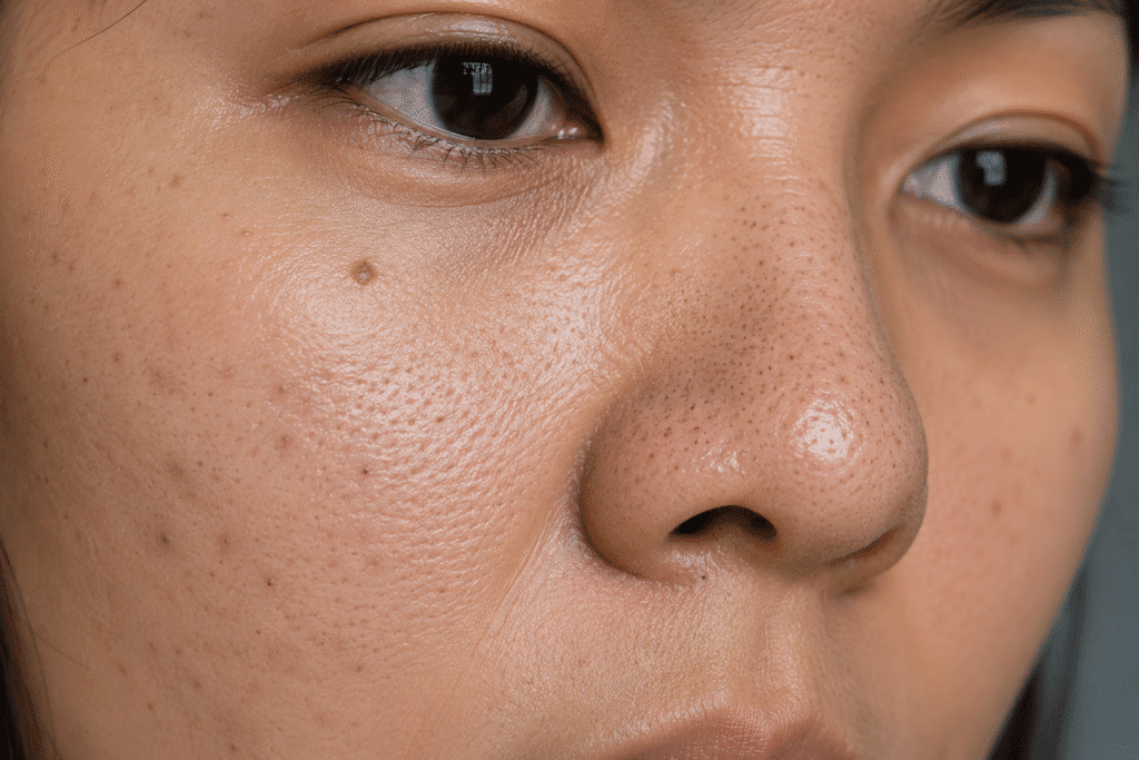 Why Are My Pores So Visible? Causes and Solutions 7 Close up photo of visible blackheads