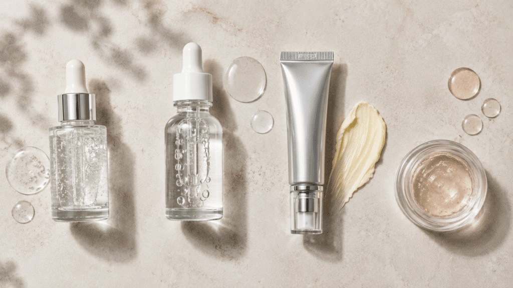 Why Are My Pores So Visible? Causes and Solutions 8 Flat lay of skincare ingredients