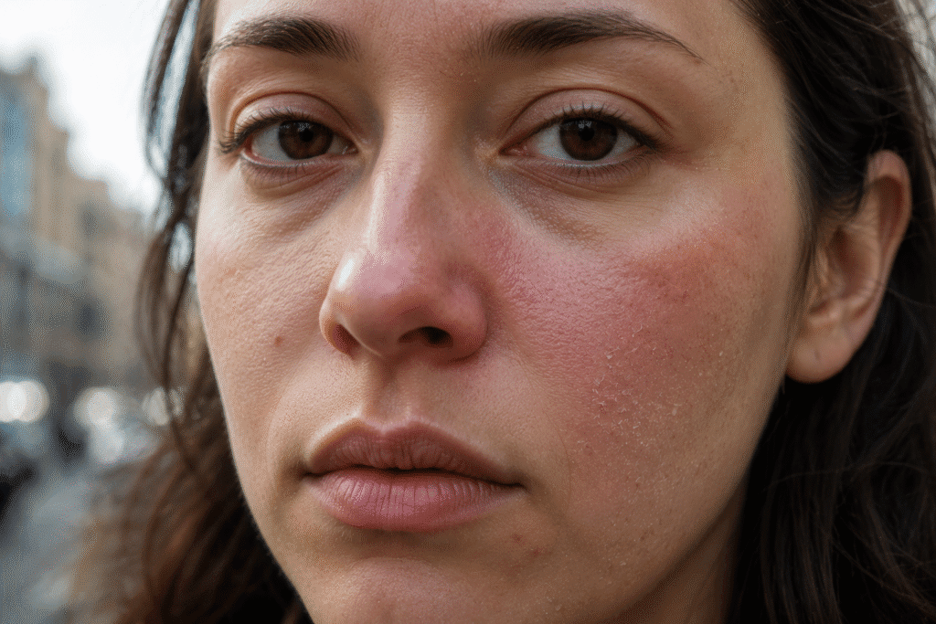 Rough Skin on Face: Causes and Natural Texture Fixes 6 Photo of a woman showing environmental skin stress from exposure to pollution