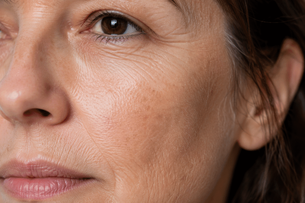 Rough Skin on Face: Causes and Natural Texture Fixes 7 Close up photo of an aging skin