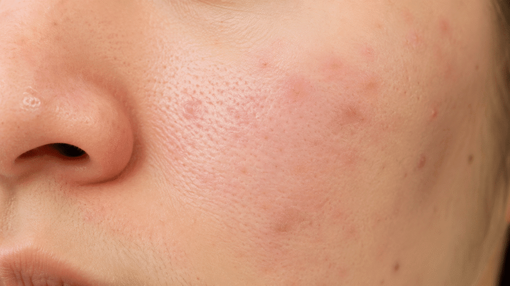 Portrait of a not fully healed pores