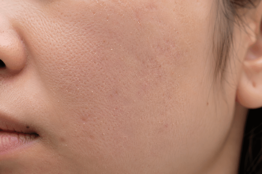Close-up of facial skin showing dead skin cell buildup