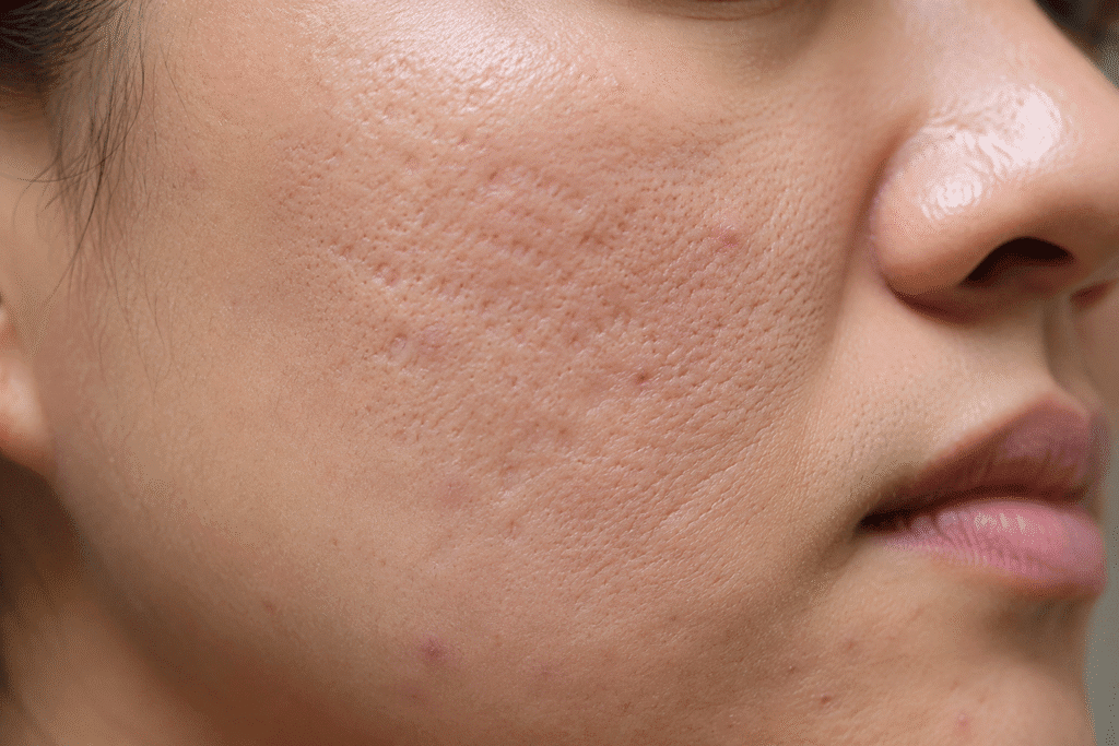 Close up photo of acne scars