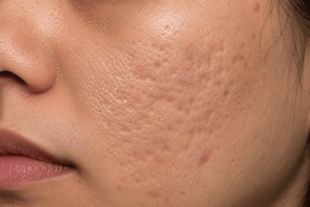 Close up photo of atrophic scars