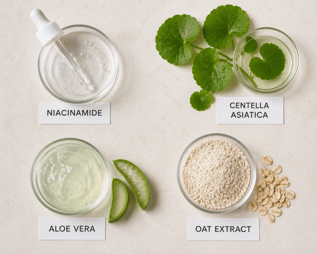 Flat lay of skincare ingredients