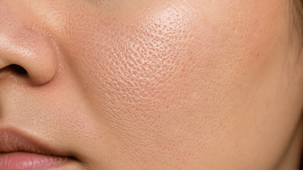 Close up photo of face with enlarged pores