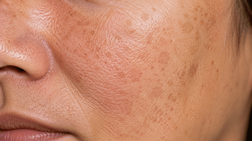 Generate a close up photo of a sun damaged face