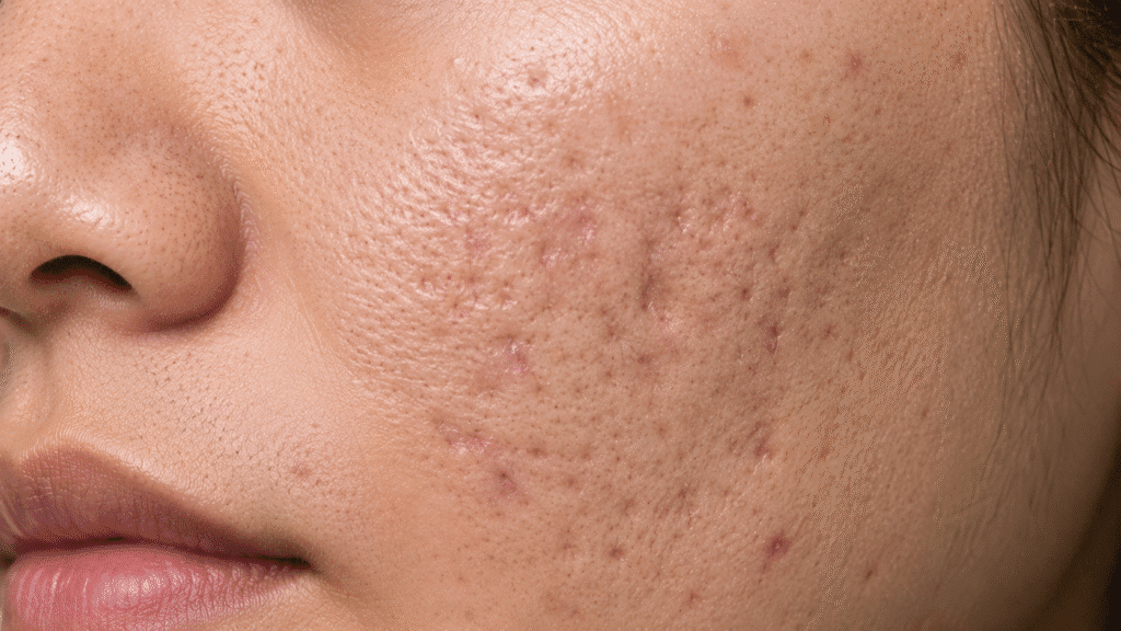 Photo showing previous acne and acne scarring
