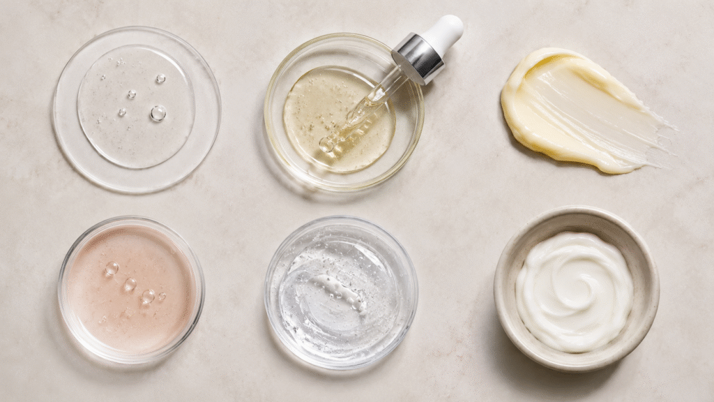Flat lay of skincare ingredients