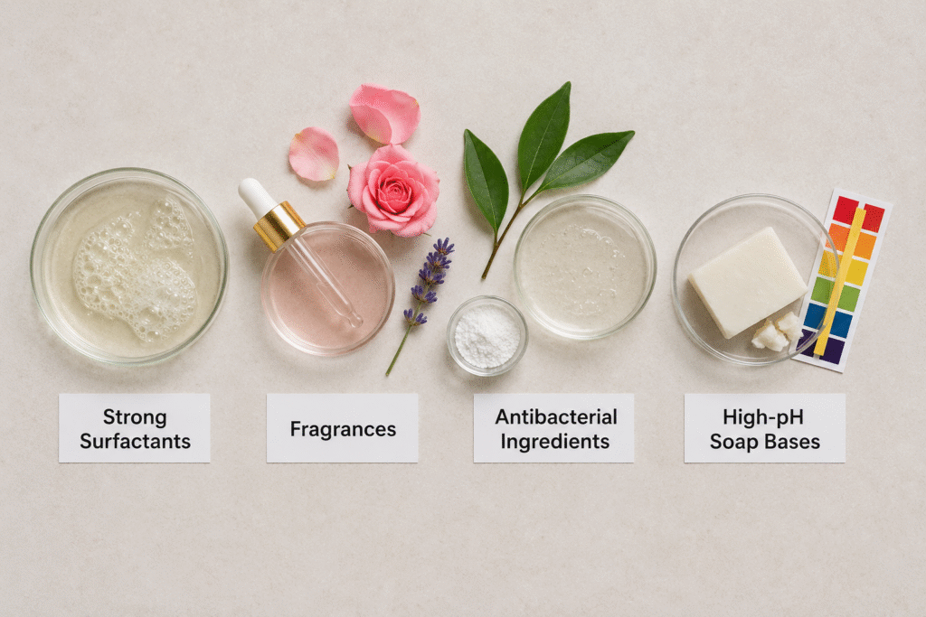 Flat lay of skincare ingredients