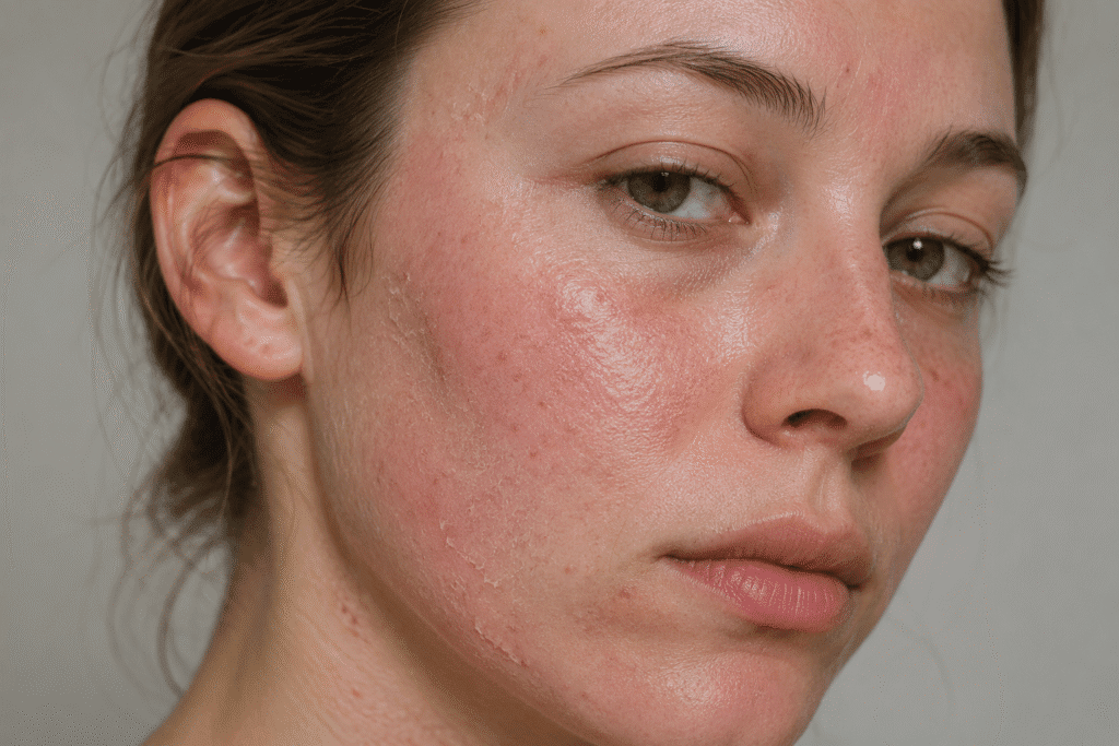 How Often Should You Moisturize Your Face? 3 Photo of a face with damaged skin barrier