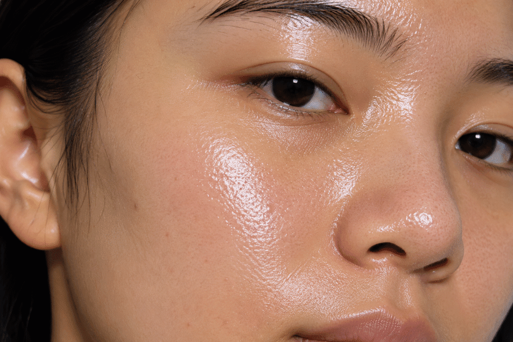 Close up photo of face with oily skin