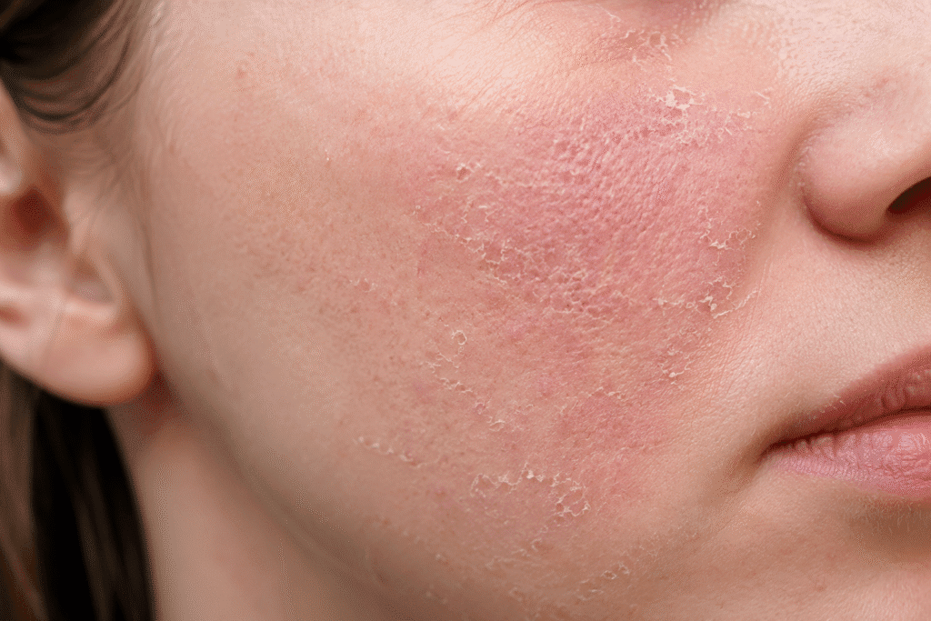 Close-up of a damaged skin barrier